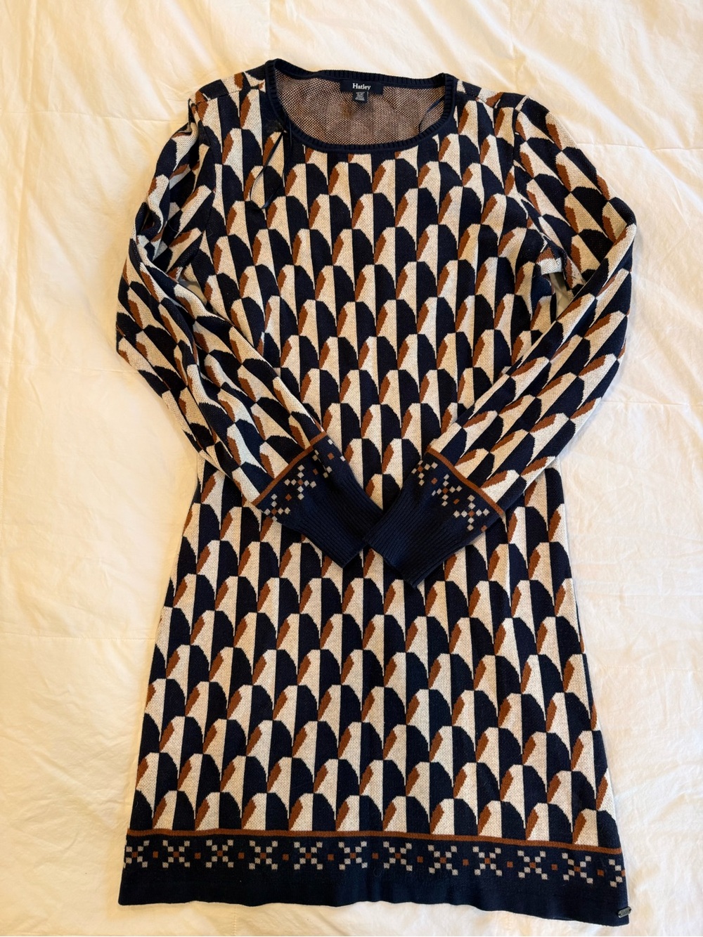 Hatley Navy, Cream & Brown Long Sleeve Knit Dress